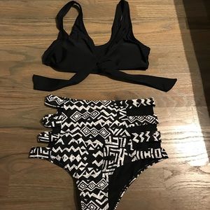 High waisted two piece bikini Aztec design